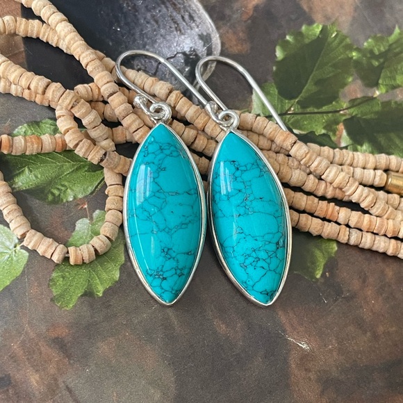 925 Sterling Silver Turquoise Earrings cool Marquise shape!! - Picture 4 of 10